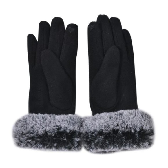 Black Cashmere Warm Gloves with Faux Fur and Equipped Touch Screen Friend… - Picture 2 of 11